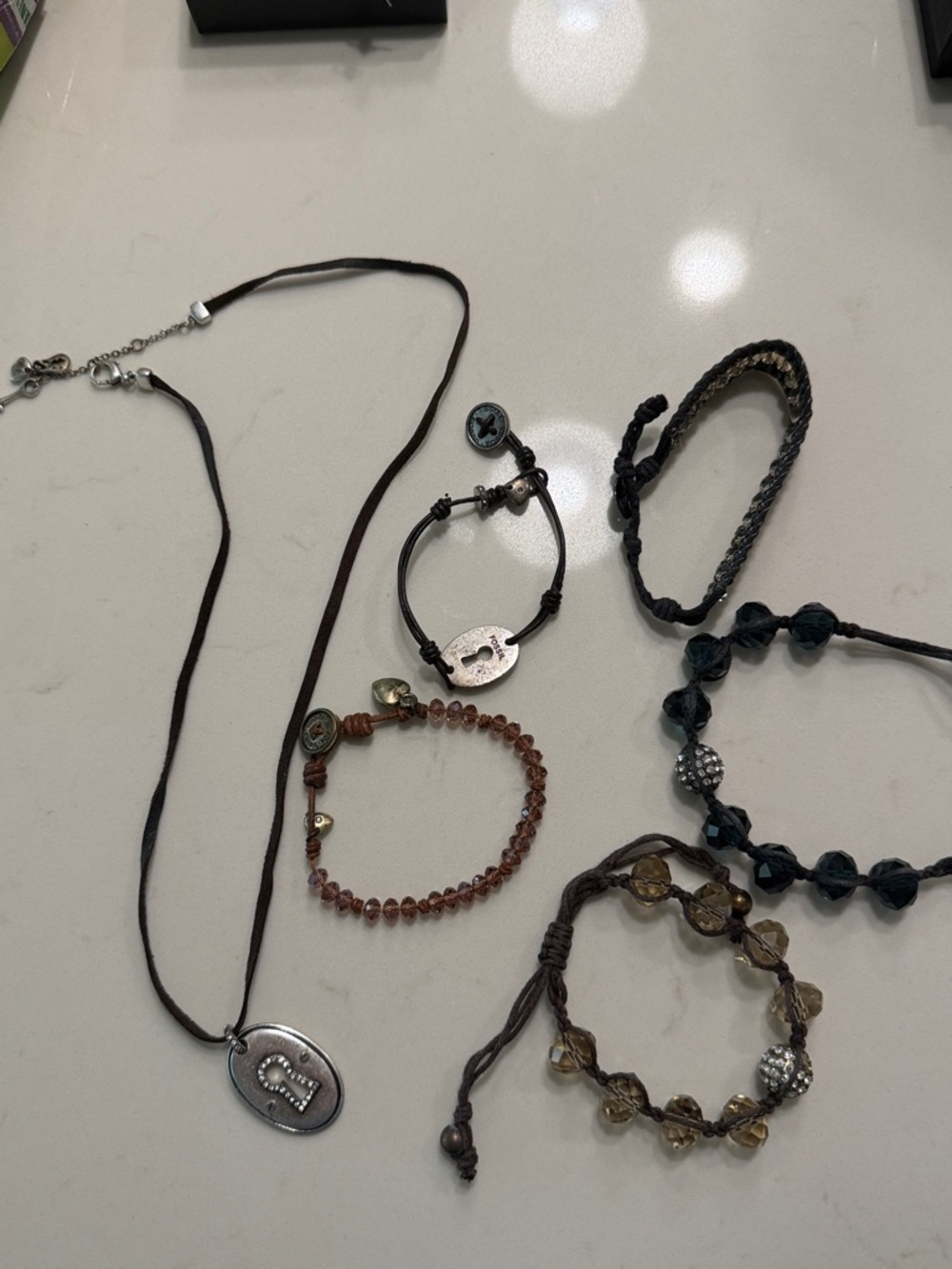 Fossil Brown and Black Mixed Beaded Necklace & Bracelet Set
